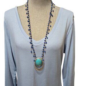 ANTHROPOLOGIE Women's Cobalt Turquoise Silver Tone Shaky Pendant Necklace NWT